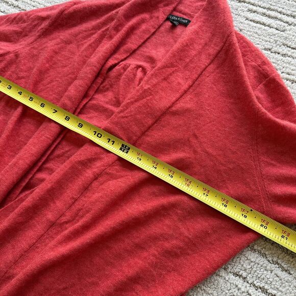 Eileen Fisher Large Pink Coral 100% Cashmere 3/4 Sleeve Cardigan Sweater W/hole - Picture 7 of 15